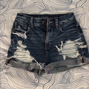 American Eagle Outfitters Dark Blue Distressed Jean Shorts